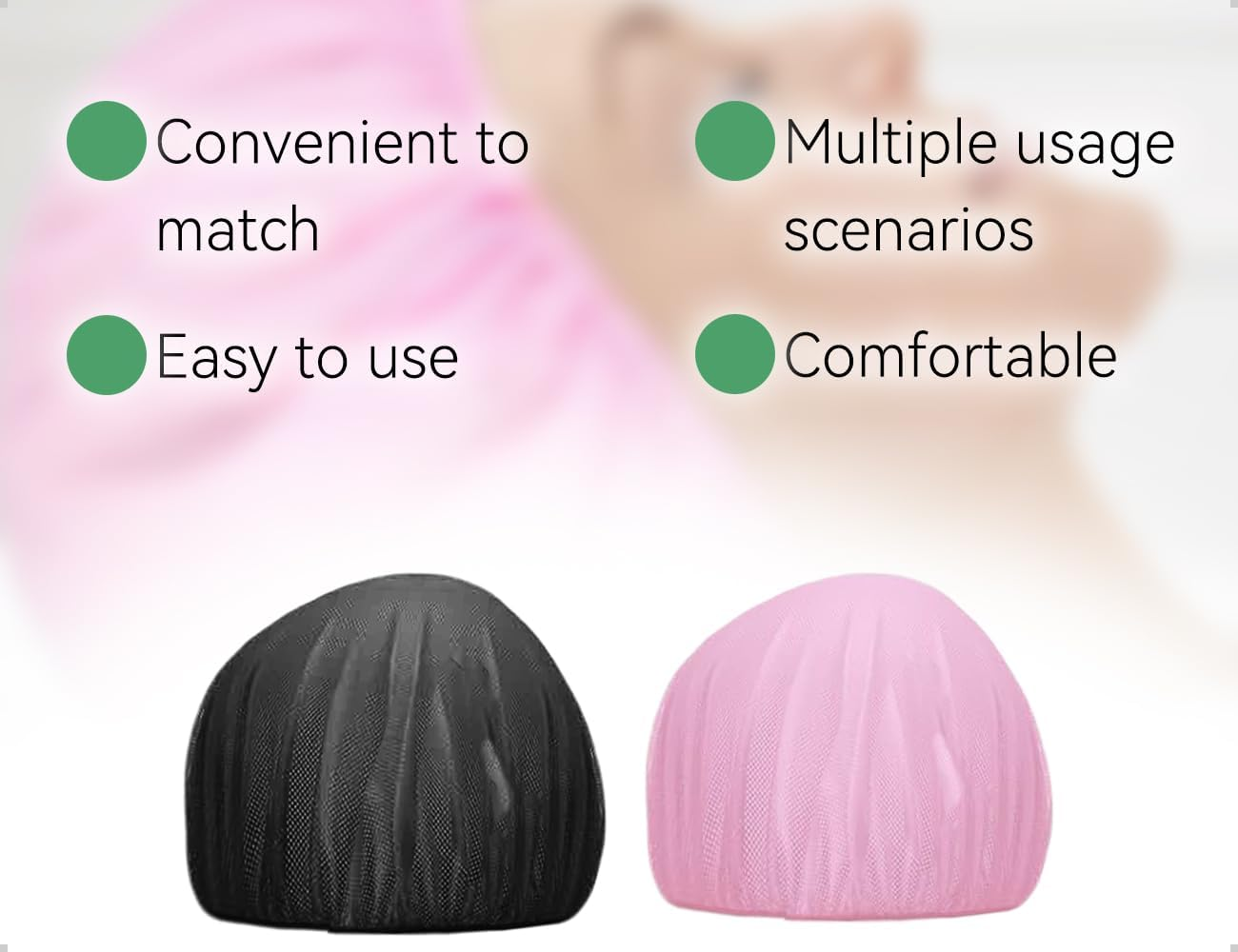 AOYEGIC Pack of 2 Hair Nets, Breathable Drying Caps, Adjustable Hair Nets, Mesh Night Sleeping Cap, Used for Boys Girls, Home, Work (Pink and Black) image number 2