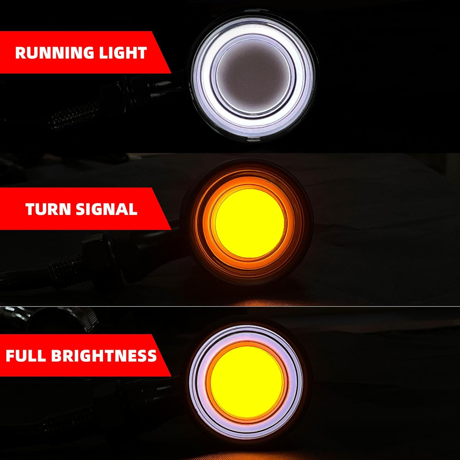 FATECIM 2X Motorcycle LED Front Turn Signals Running Driving Light Visor Heavy Duty Motorbike White Amber Light Blinker Indicator for Bobber Harley Honda Yamaha Suzuki Kawasaki Cruiser Chopper Chrome - 2035-Chrome image number 3