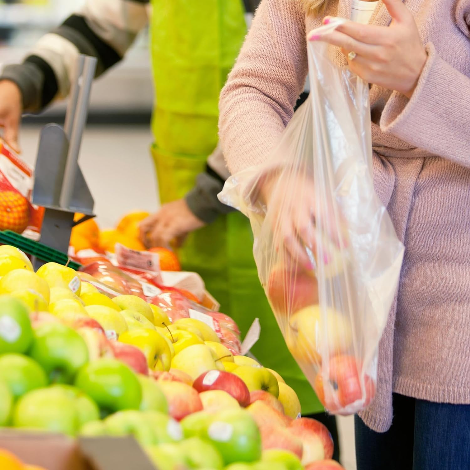 Plastic Bags White Grocery Bags Plastic Shopping Bags with Handles T Shirt Bags for Small Business Store Retail Restaurant Standard Supermarket Size (Clear(10.2 * 16.5In,100 Pcs)) image number 5