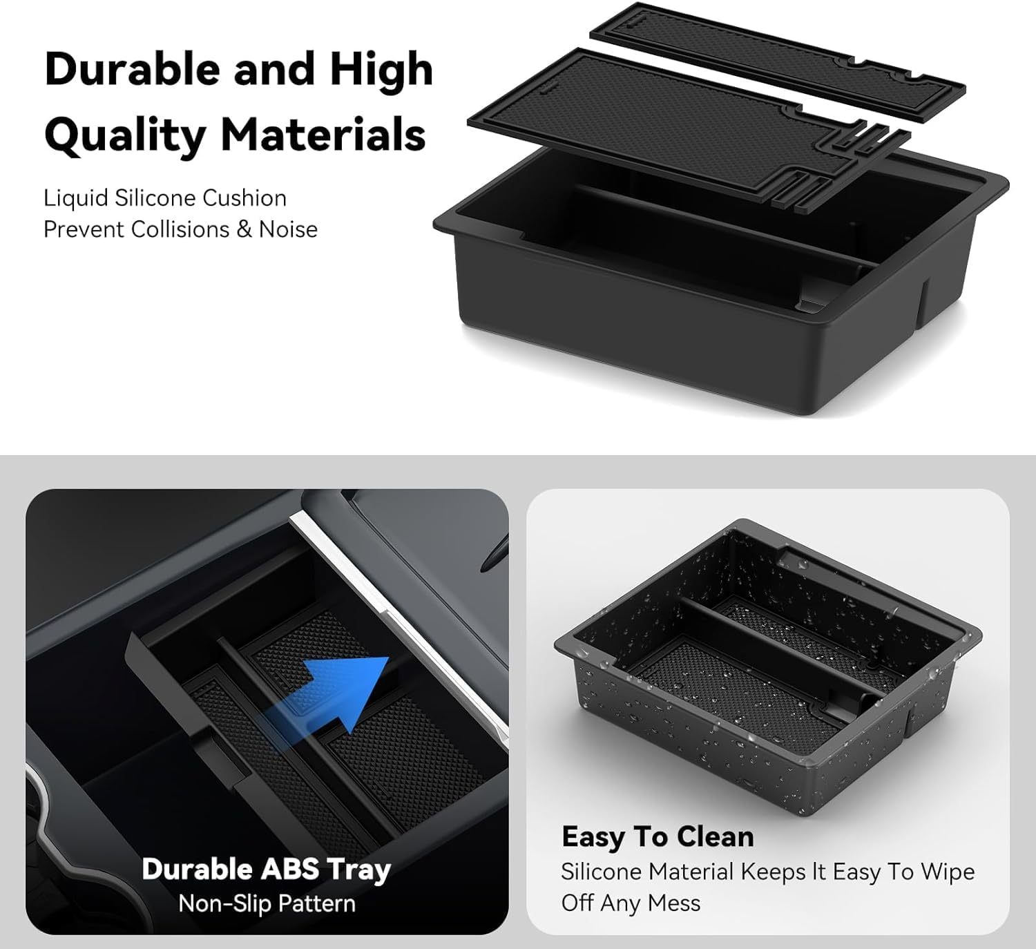 5PCS Center Console Organizer Set for Tesla Model Y Juniper Accessories, Model 3 Highland Shockproof Noiseless Storage Tray, Cup Holder & Armrest Drawer Organizer Accessories (5Pcs Set)