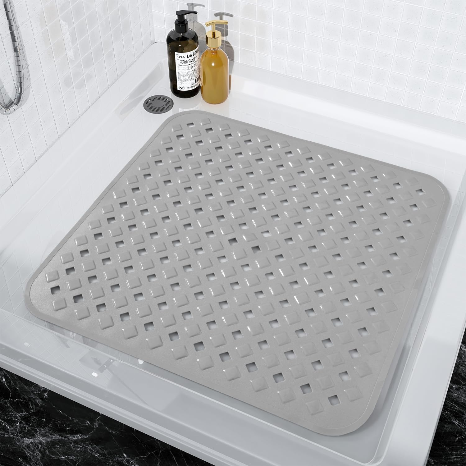 Shower Mat Non-Slip anti Mould: 53 * 53 Cm Square Shower Mats for inside Shower Non Slip Bath Mats with Suction Cups for Kids Elderly, Machine Washable, Quick Drying