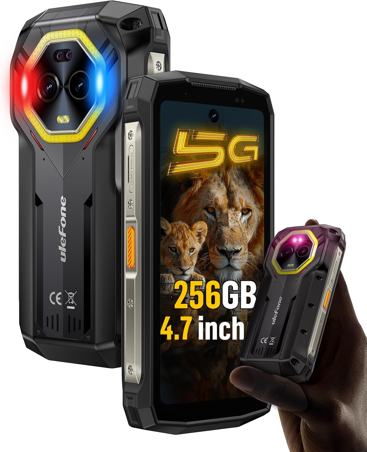 Ulefone Armor Mini 20 Pro 5G Rugged Smartphone 4.7 Inch Small Screen, 256GB+2TB Expand, Android 14, 33W 6200Mah Wireless Charging, 64MP Night Vision, Flashlight Warning Light IP68 Waterproof UK Phone