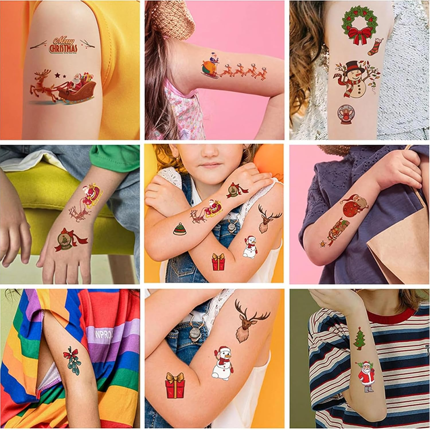 Itadaku 10 Sheets Christmas Temporary Tattoos, Colorful Tattoo Stickers, Fun Festival & Birthday Party Gifts image number 1