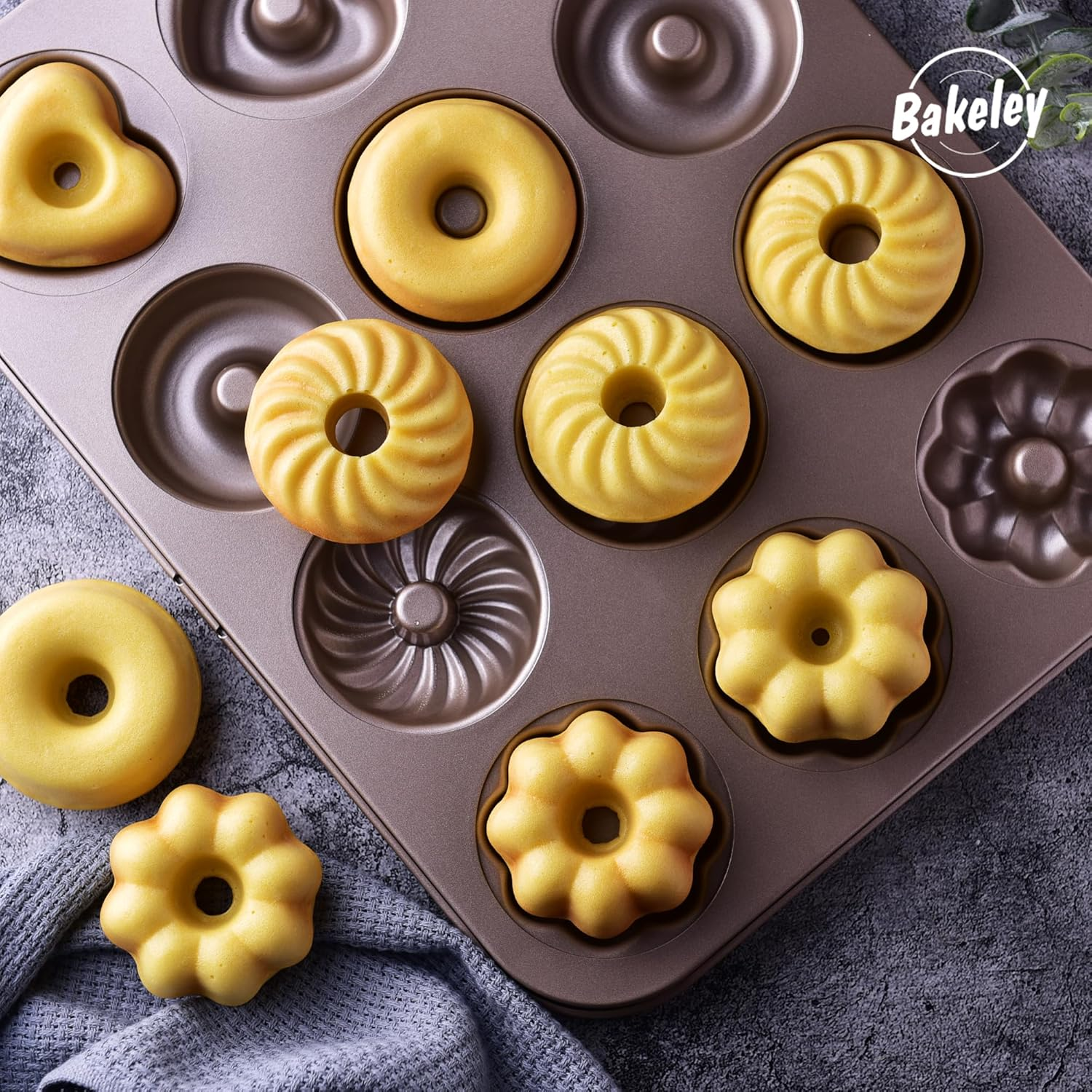 Bakeley Donut Pan, 12-Cavity Non-Stick Dount Mold Cake Pan Pattern Doughnut Bakeware for Oven Baking (Champagne Gold) image number 4