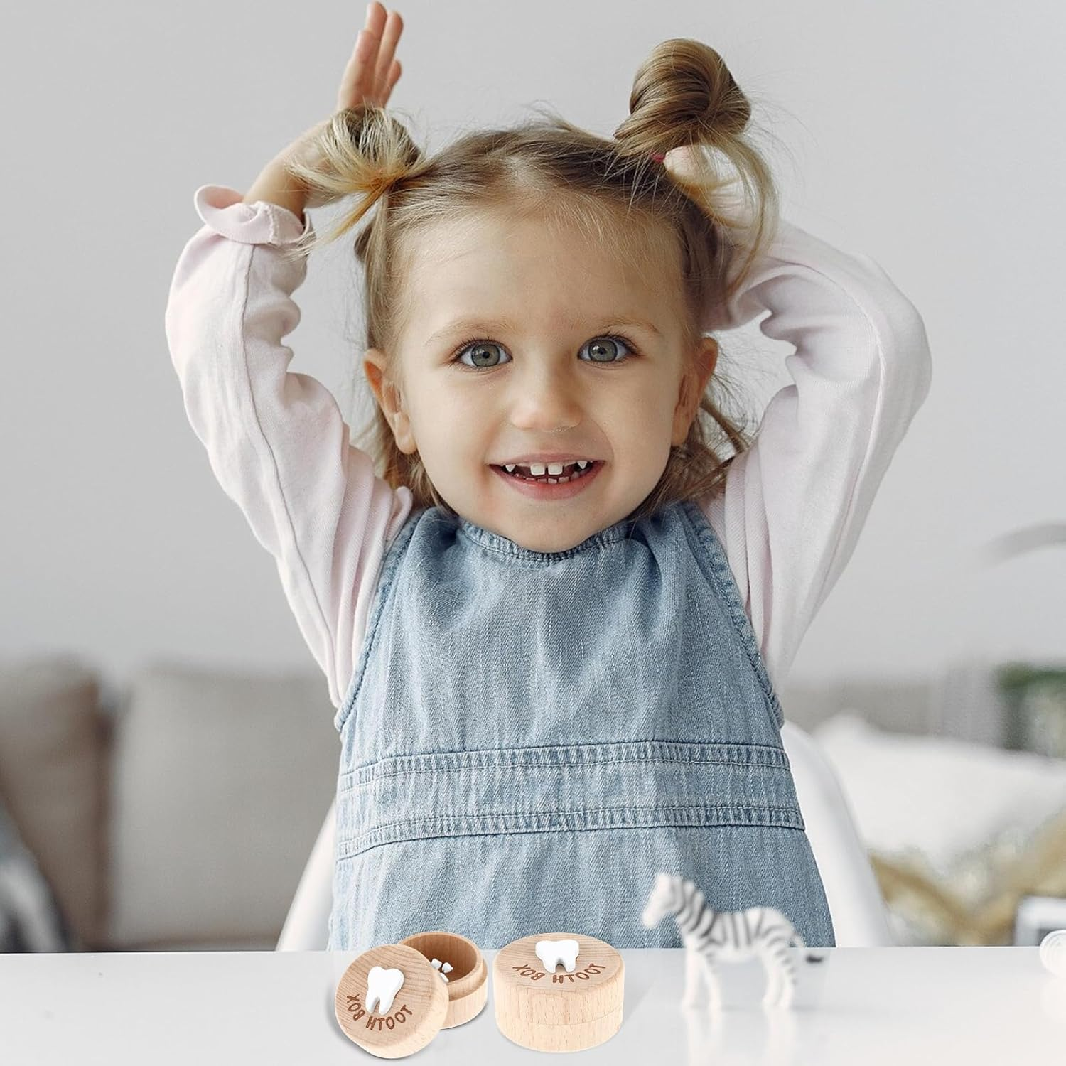 YQQYG 2 Pcs Tooth Fairy Tooth Holder, Wooden Tooth Holder Memory Box with 3D Tooth, Tooth Keepsake Box for Kids Lost Teeth image number 6