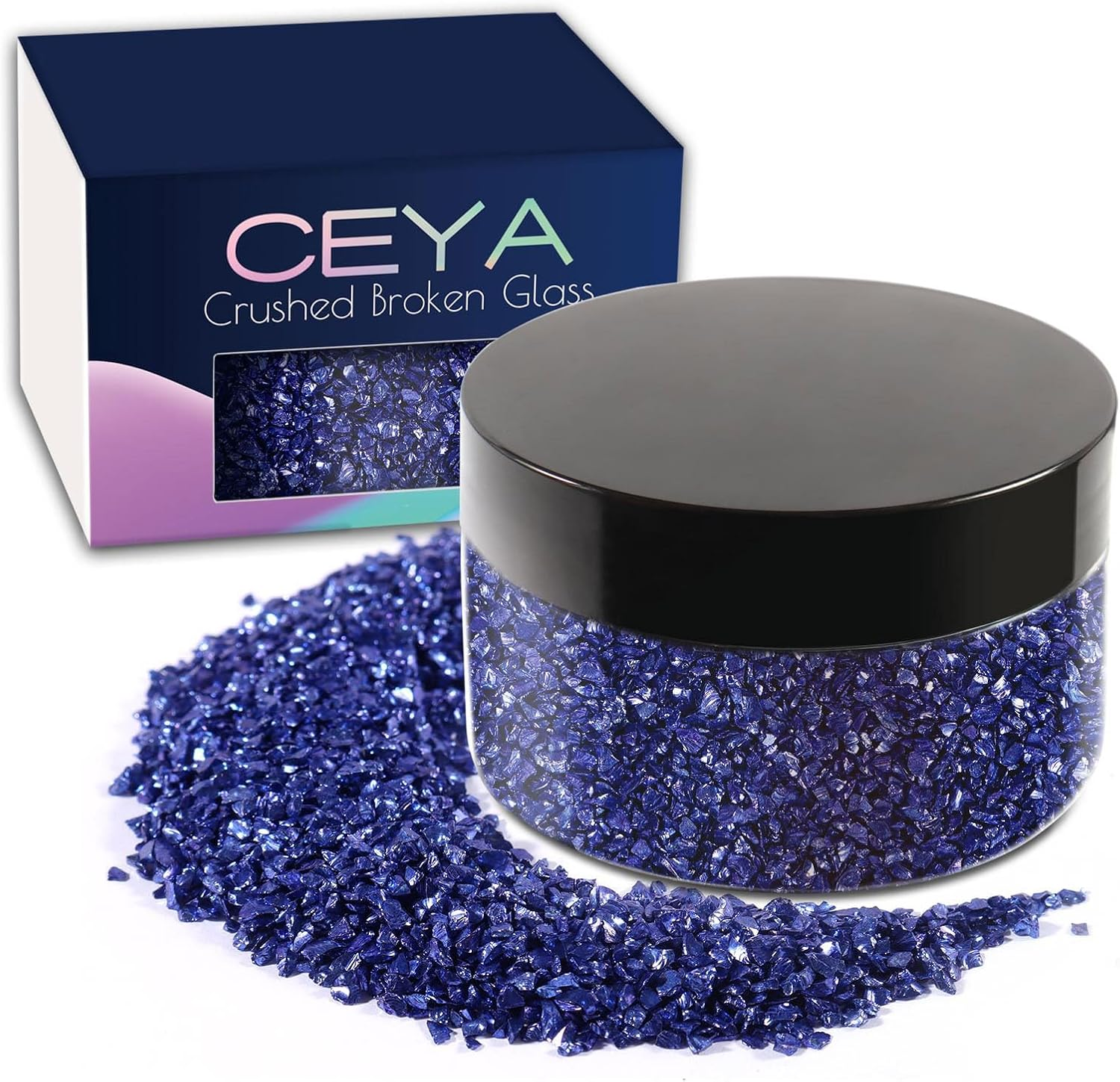 Ceya 5.3Oz/ 150G Crushed Irregular Glass Pale Lilac Metallic Crystal Chip Broken Glass Chips Glitter 2-4Mm Craft Chunky Glitter for Nails Art Epoxy Resin Mold Coasters Ornament Painting Geode