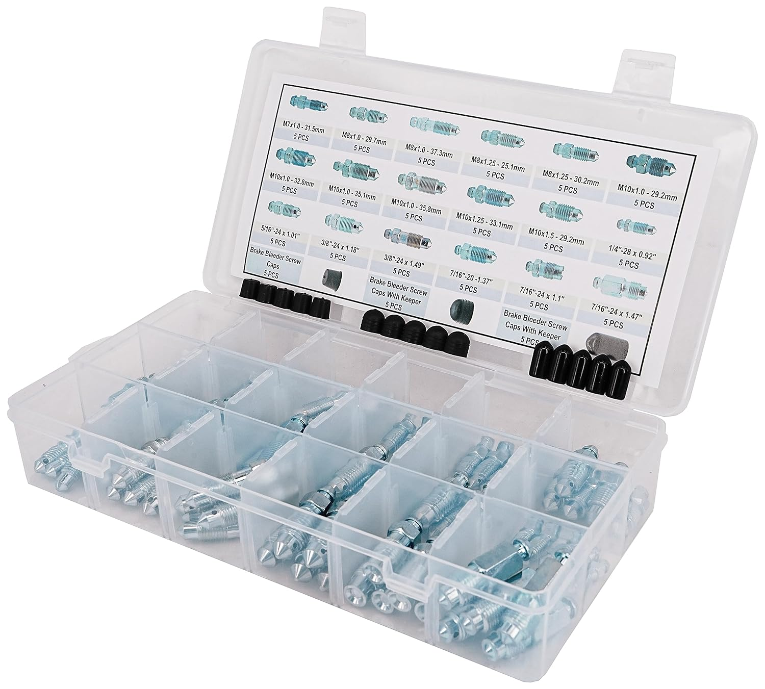 Dsnaduo 18 Types 90PCS Standard SAE & Metric Brake Caliper Screw, Brake Wheel Cylinder Screw Replace 30300 Brake Bleeder Screw Assortment, Bleeder Valve, Bleeding Screws, Bleed Kit image number 2