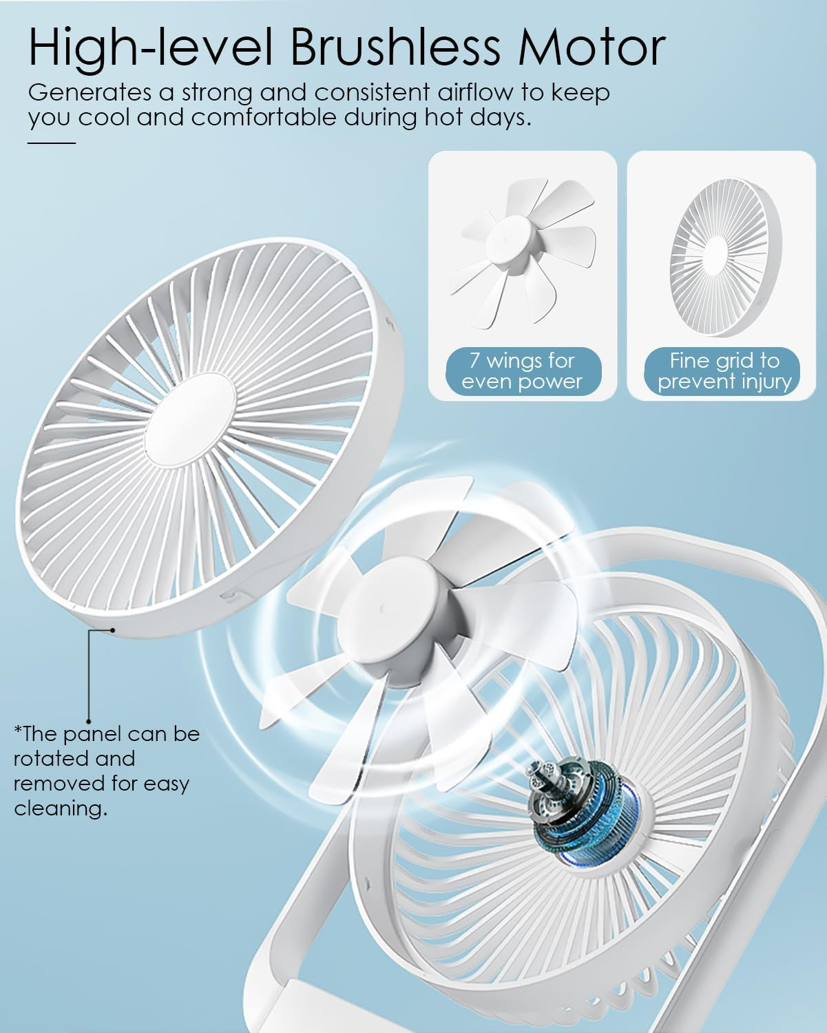 Acemining Fan, Silent Fans & Cooling, Rechargeable Fans, Desk Fan with 4 Speed, USB Fan with Night Light, 330&deg; Rotation Electric Fan, Small Table Fan for Bedroom Office Bedside image number 6