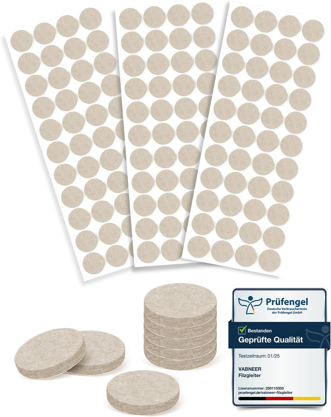 VABNEER Self-Adhesive Felt Gliders, 20 Mm (Pack of 132), 5 Mm Thick Felt Pads for Chairs and Furniture Feet, Protection for Wooden Floors, Laminate & Tiles, Noise Dampening & Scratch Prevention image number 1