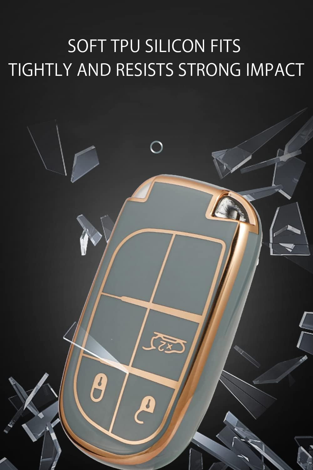 Ontto Car Key Fob Cover Fit for Chrysler 300 C Jeep Grand Cherokee Compass Renegade Dodge Dart Charger Key Case TPU Key Holder Keyring Key Shell Keychain Protective Accessories 3 Buttons Red - Beige image number 2