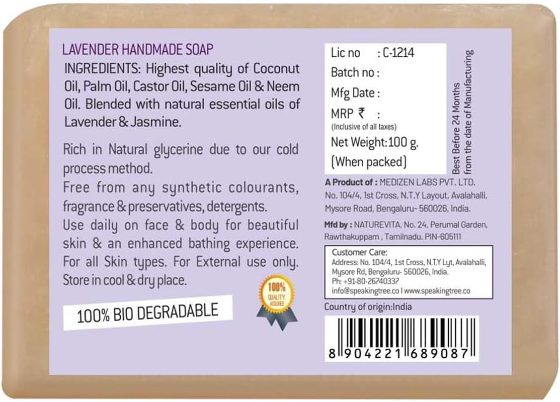 Speaking Tree - Soothing Lavender Specially Formulated and Cold Processed Handmade Soap for Perfectly Clean Skin (Pack of 3) image number 5
