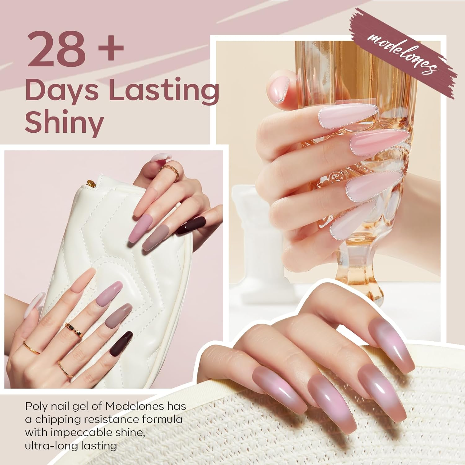 Modelones Poly Nail Gel Set - 12 Colors 15G Nude Pink Brown Tone All Seasons Poly Nail Extension Gel Kit Trendy Art Design Professional Salon at Home for Girl image number 5