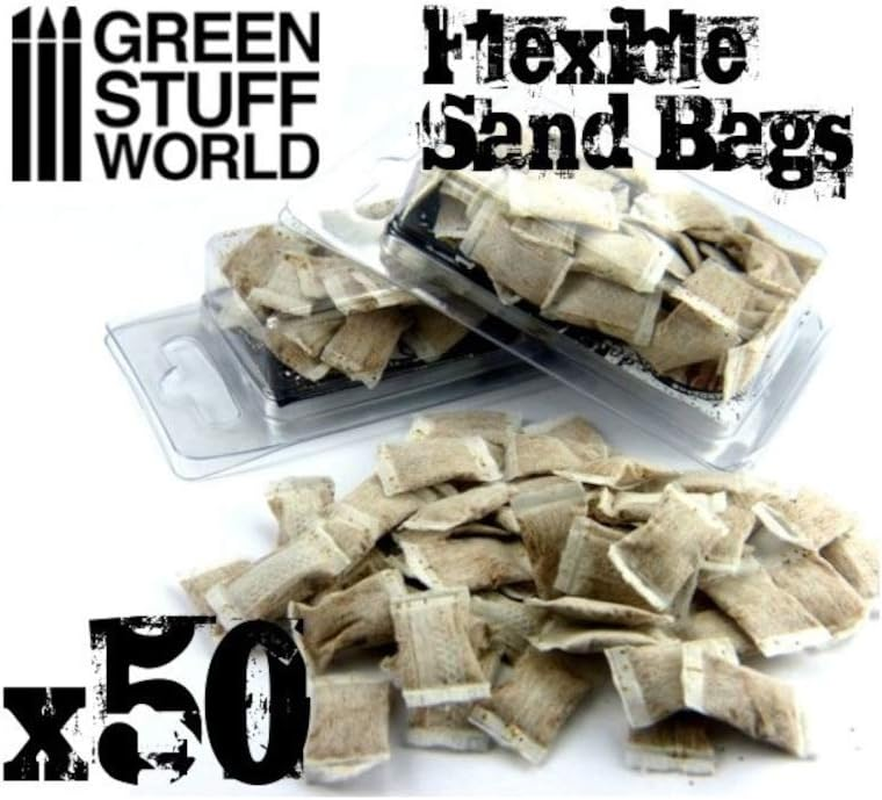 Greenstuff World GSWD-9216 1/35 Diorama Flexible Sandbag Set, Pack of 50, Miniature Accessories image number 1