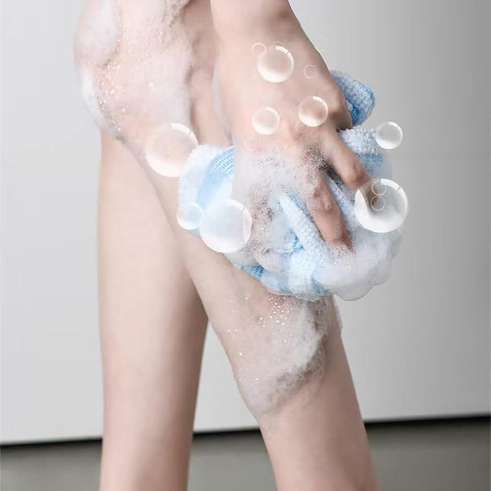 2 Pack Back Scrubber for Shower Bath, Exfoliating Body Scrubber, Japanese Scrub Wash Cloth, Exfoliating Washcloth Towel for Men Women, Body Exfoliator Loofah Luffa Sponge Net Rag Back Washer (Checkered & Blue) image number 6