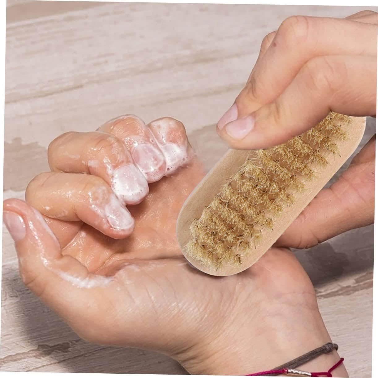 SOESFOUFU Wooden Nail Brush Set (4Pcs) Soft Bristles for Fingernail and Toe Cleaning for Home Grooming and Personal Care image number 2