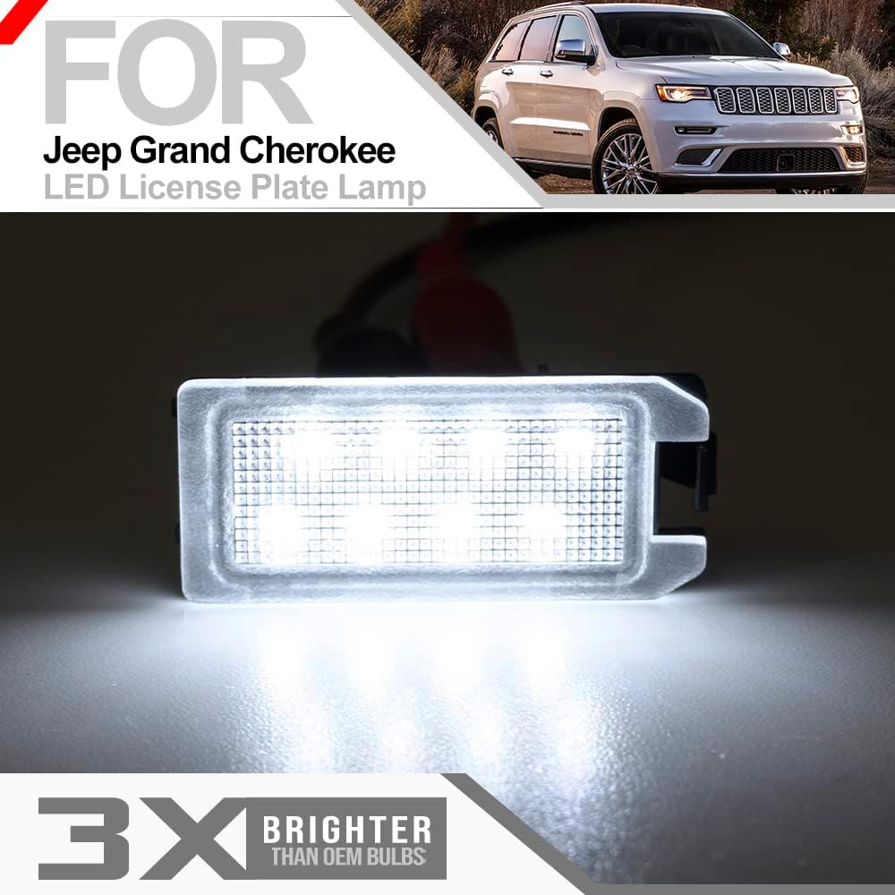 Nsautolighting 2Pcs LED License Plate Light Lamp Assembly for Jeep Grand Cherokee 2014-2020 Compass Patriot 2014 2015 2016 2017 Super Bright 6000K Xenon White Rear Tag Light Assembly image number 2