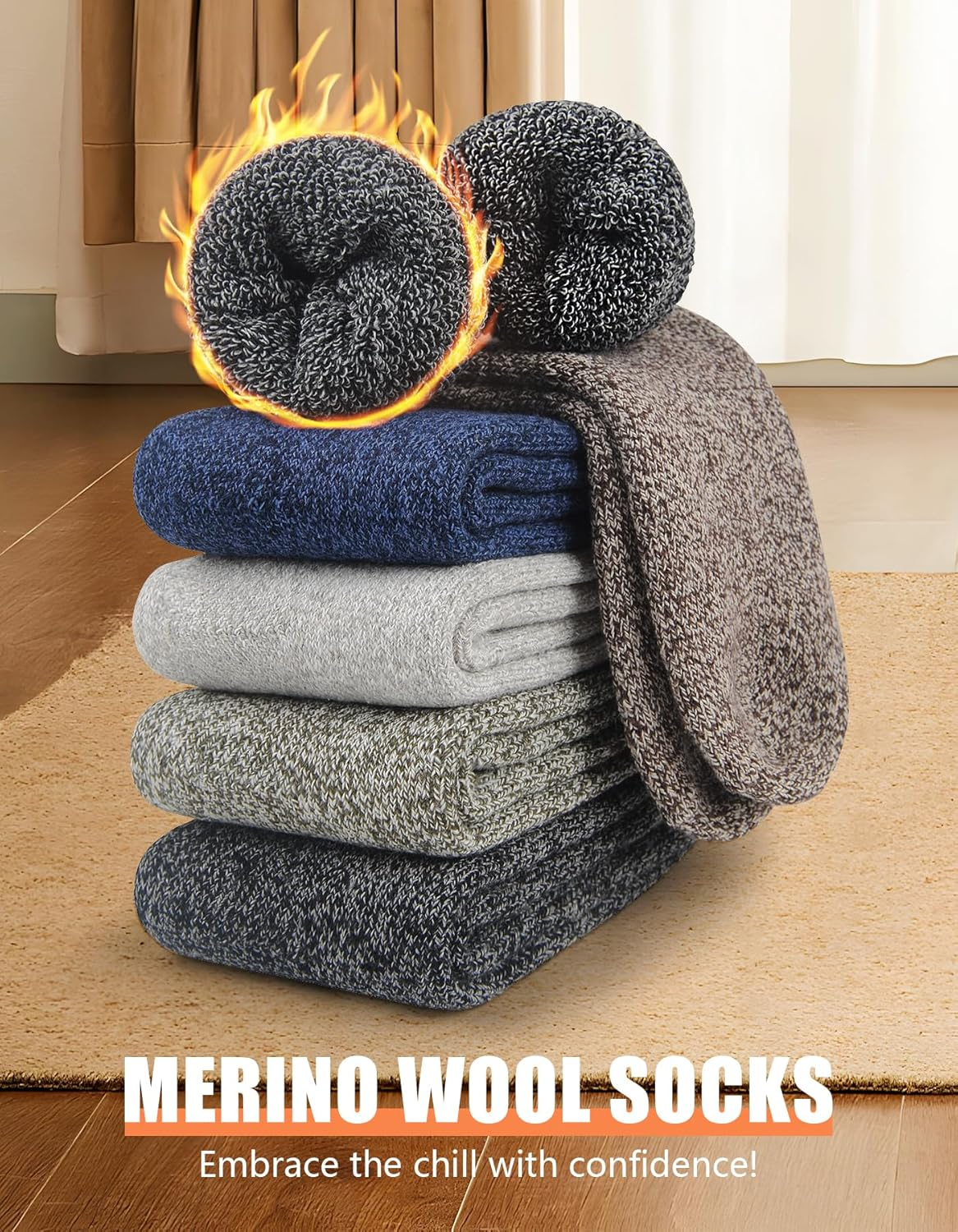 SIMIYA 5 Pairs Merino Wool Socks for Men, Extra Thick Wool Hiking Socks for Men Winter Size 7-13 image number 4