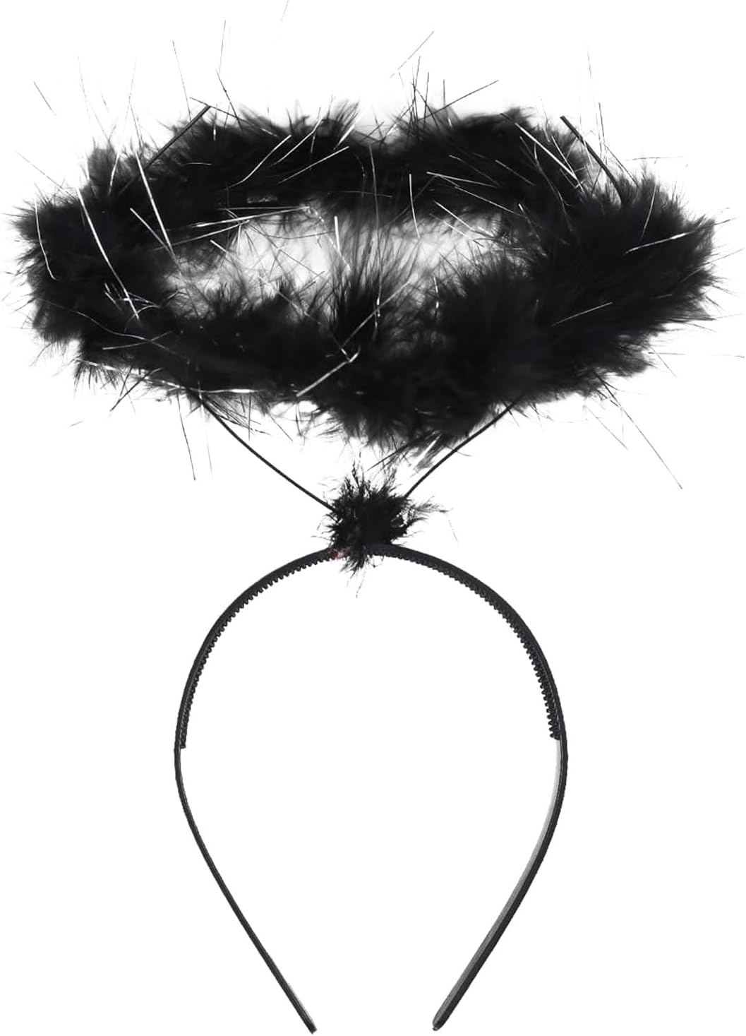 Headband Halo Black - Angel Costume Accessories for Children Women Men Headband Angel Hair Accessories for Halloween, Fancy Dress & Carnival Party Headband for Black Angel with Feather Wreath image number 2