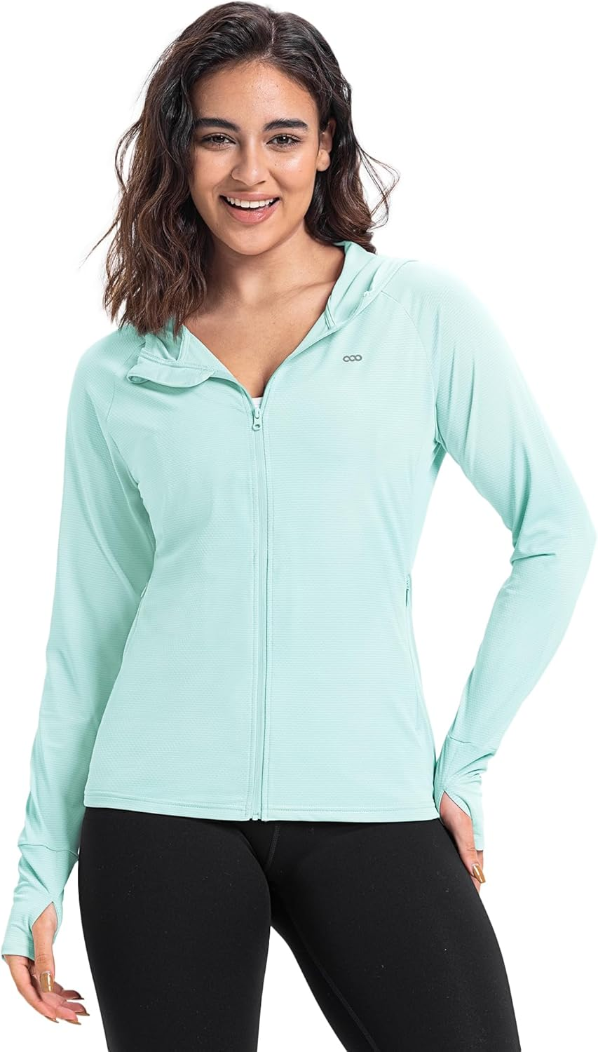 33,000Ft Women'S UPF 50+ Hoodie Jacket Lightweight Long Sleeve Sun Protection Shirt Full Zip up Breathable Sportwear with Thumb Holes for Hiking Running Outdoor