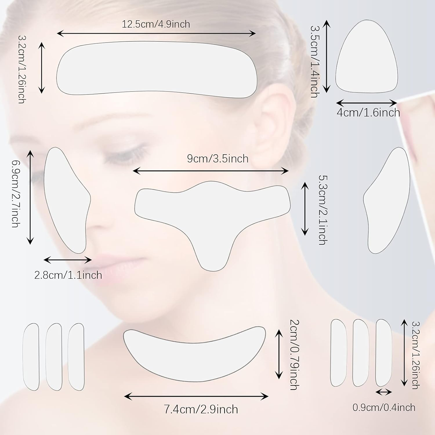 16 Pieces Facial Silicone Patches Reusable Silicone Face Patch Face Patches, Soft and Comfortable, Easy to Carry, Silicone Gel Pads on Forehead, Cheek, Lip, Eye, Neck, Chin, Chest image number 6