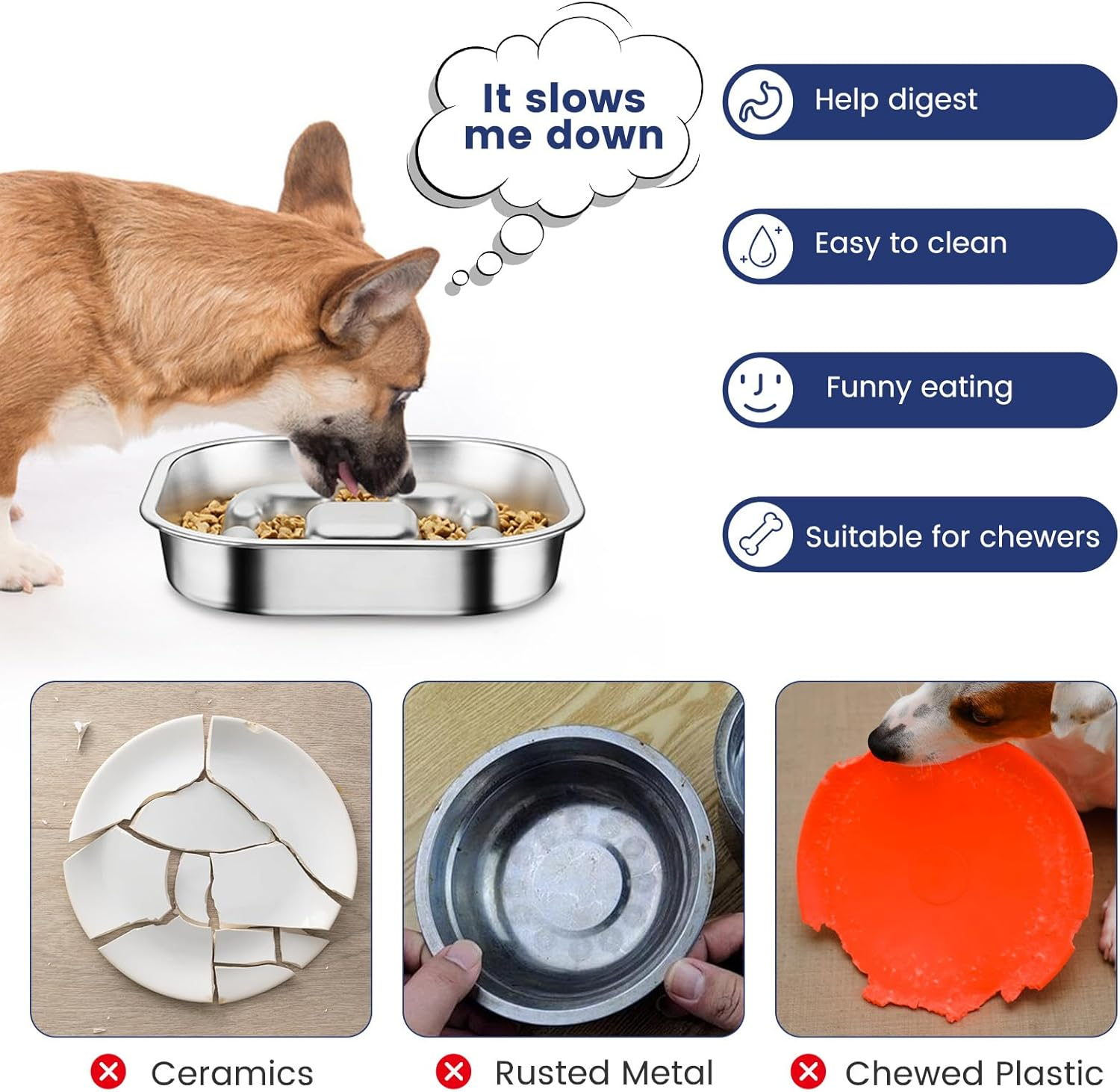 PETTOM Slow Feeder Dog Bowl, Stainless Steel Dog Bowls to Slow down Eating, Puzzle Feeders for Dogs Puppys Stop Bloat anti Gulping Healthy Eating image number 4