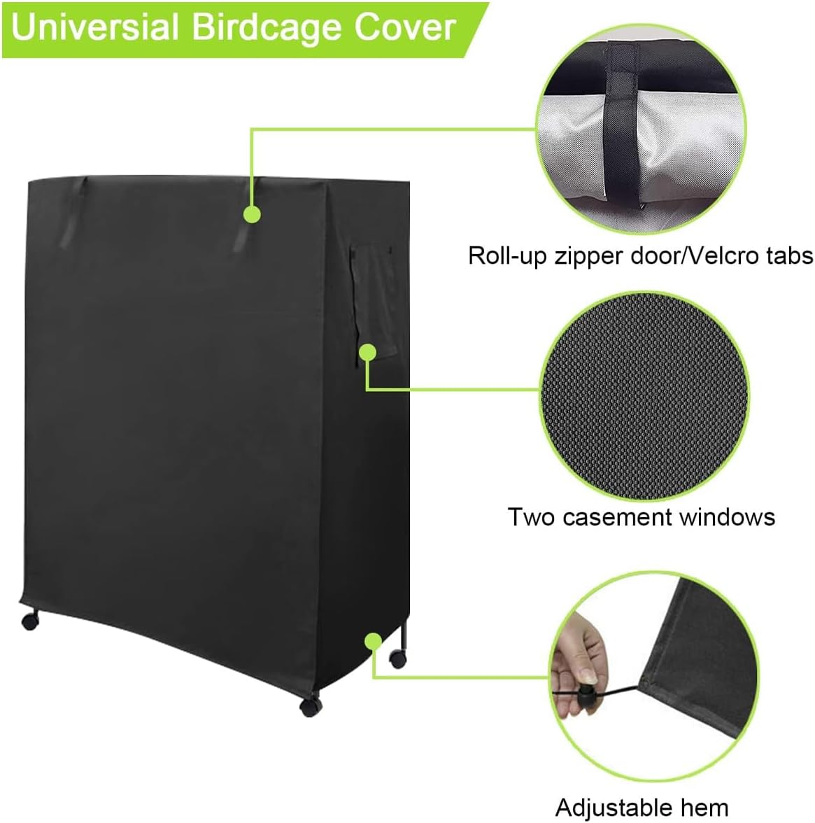 AIMALL Outdoor Bird Cage Cover, Waterproof and UV Resistant, Durable 210D Oxford Cloth, Sun and Rain Protective Shield, 51.18 X 37.79 X 23.22 Inches, Plaid/Black image number 4