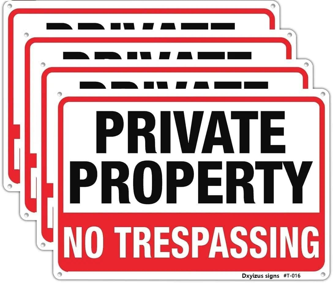 Large No Trespassing Sign, Private Property Metal Sign 10X14 Inch, Rust-Free Aluminum, Durable, Weatherproof, UV Ink Printing - Ruibex (4-Pack)