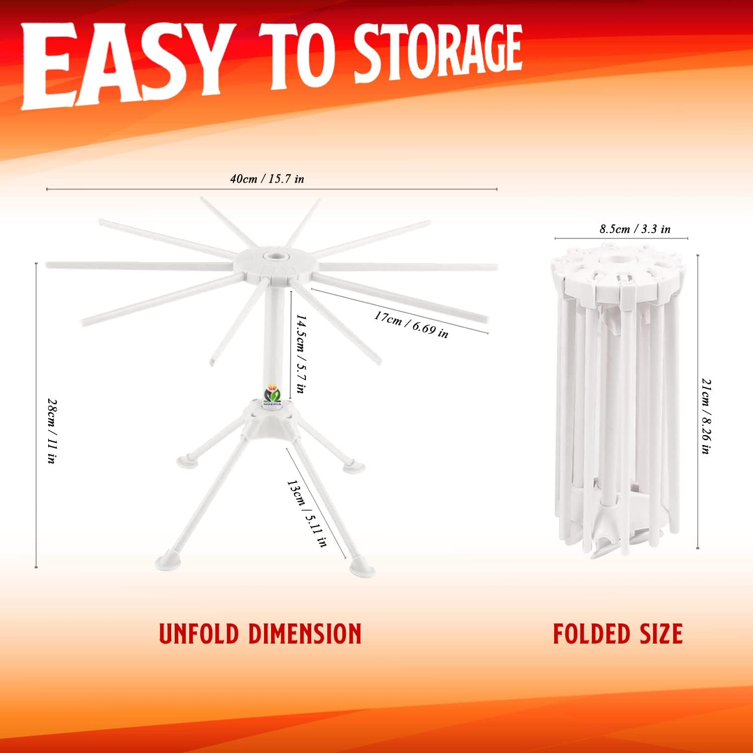 GOZIHA Pasta Drying Rack Noodle Stand with 10 Bar Handles Collapsible | Household Noodle Dryer Rack Hanging for Home Use | Spaghetti Drying Rack Noodle Stand | Easy Storage and Quick Set-Up (White) - White image number 6