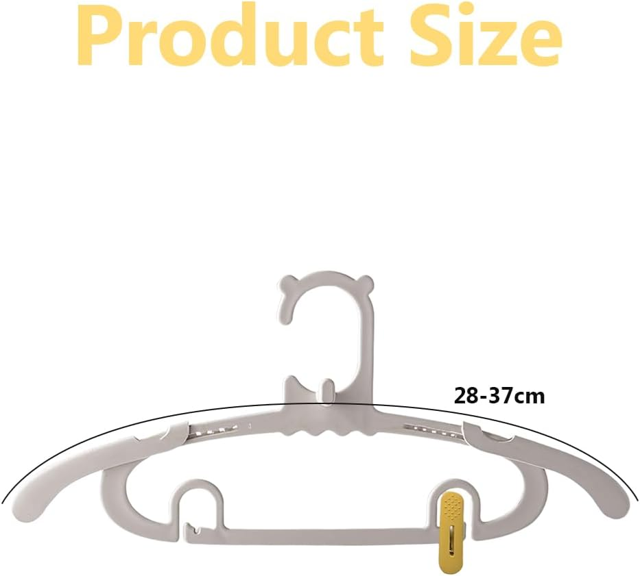 MOTRAIN 20Pcs Adjustable Non-Slip Space-Saving Hangers with Clips for Baby Kids Clothes, Trousers, Skirts, Coats and Pants, 20 Gray Hangers + Yellow 10 Clips image number 3
