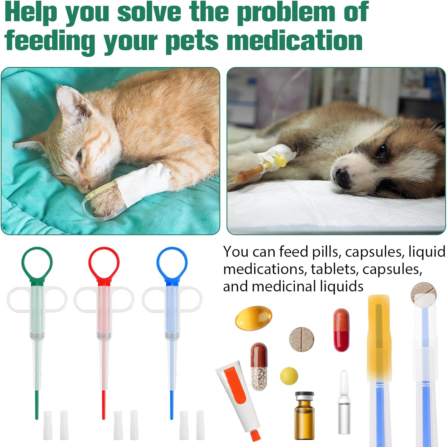 3 Pcs Pet Pill Dispenser - Pill Gun Shooter with 2 Soft Tip Silicone Attachments for Cats/Dogs, Tablet & Liquid Feeding Syringe - Safe Medicine Dispenser for Small Animals & Puppies/Kittens image number 5