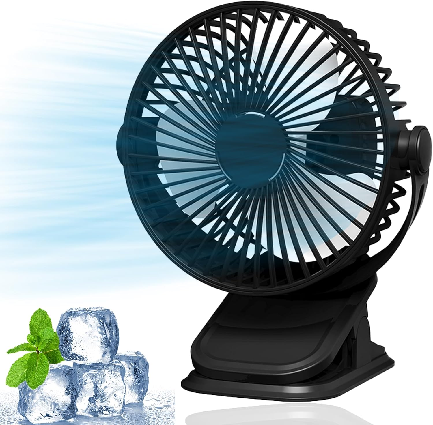 Wakouter Portable Clip on Fan, USB Rechargeable Mini Personal Cooling Fan, with LED Lights, 5 Speed 360&deg; Rotate Stroller Fan, for Office, Stroller, Bedroom and Camping (Pink)