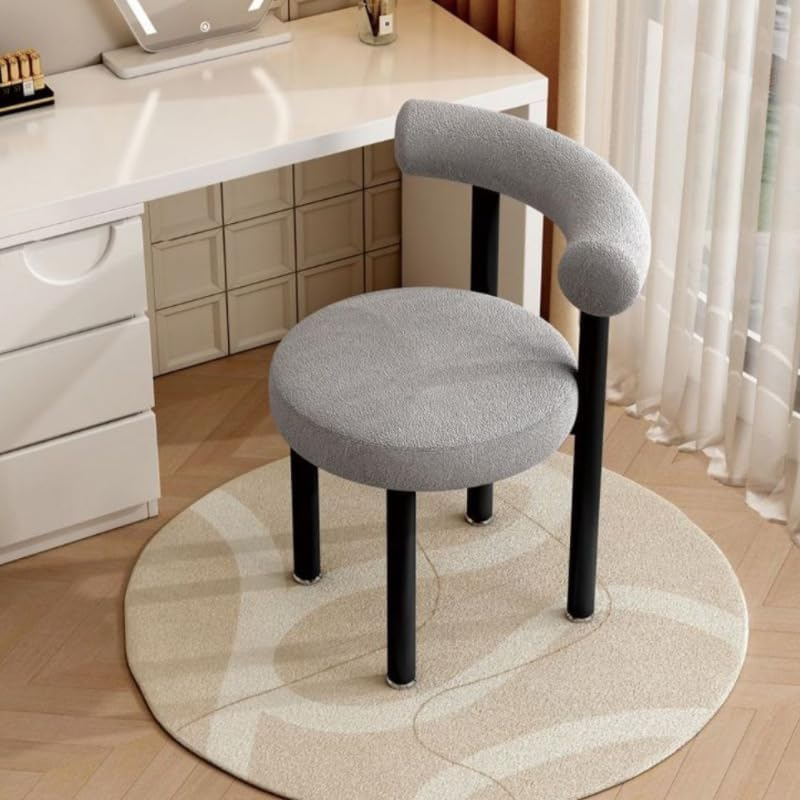 Enliansgo Modern Vanity Chair, Vanity Stools for Makeup Room, Makeup Chair with Anti-Slip Feet, Furry Padded Seat, Modern Chairs for Makeup, Bathroom Vanity, Bedroom, Living Room, Entryway (Grey)