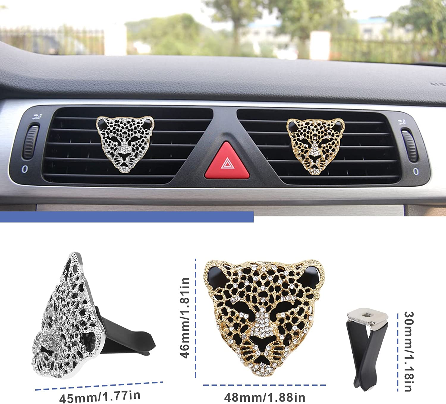SING F LTD 2PCS Car Air Vent Clip Bling Rhinestone Leopard Shape Car Essential Oil Diffuser with Cotton Pad Car Bling Accessories Car Interior Decor image number 2