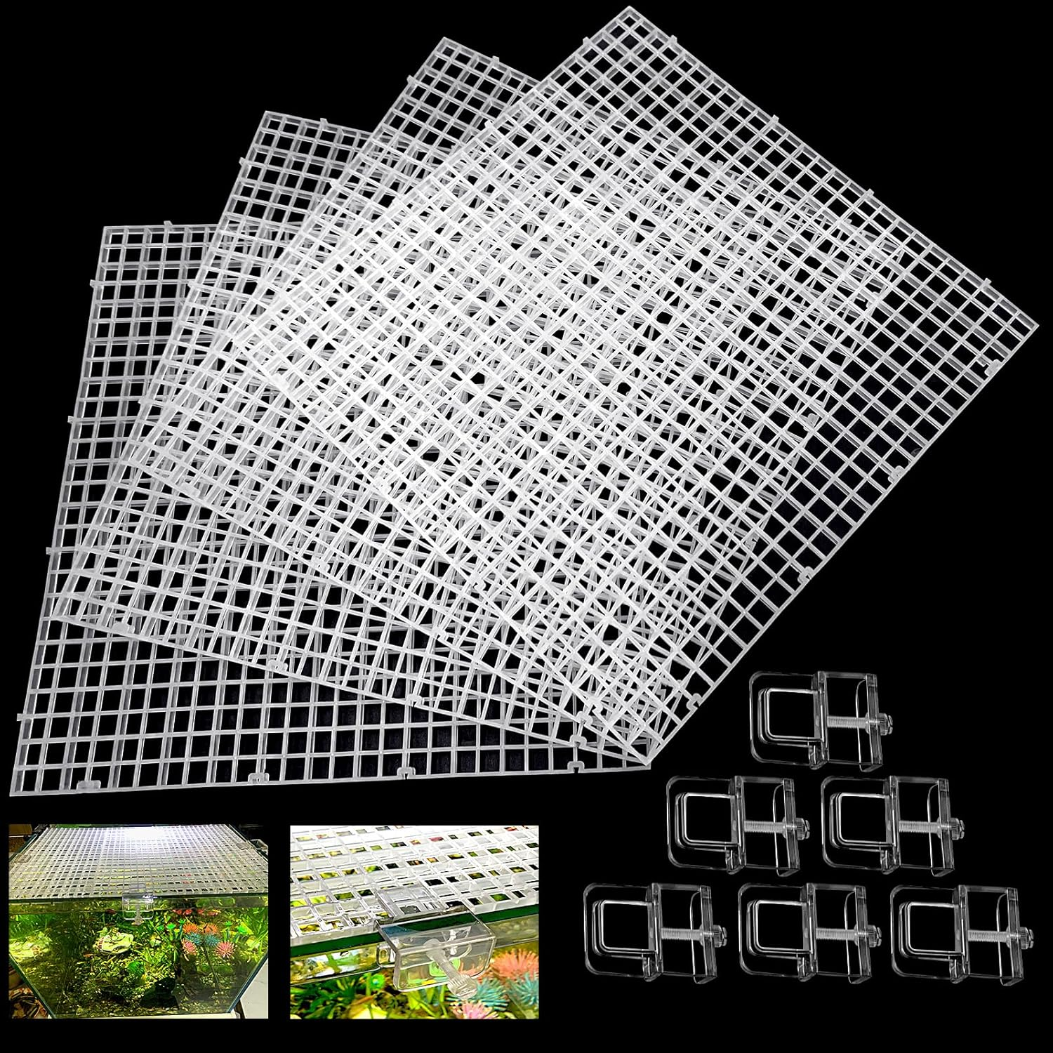 4 Aquarium Lid Hood Fish Tank Top Cover Terrarium Lid Plastic Grid Panel Egg Crate Grate 6 Aquarium Glass Cover Board Clip image number 3