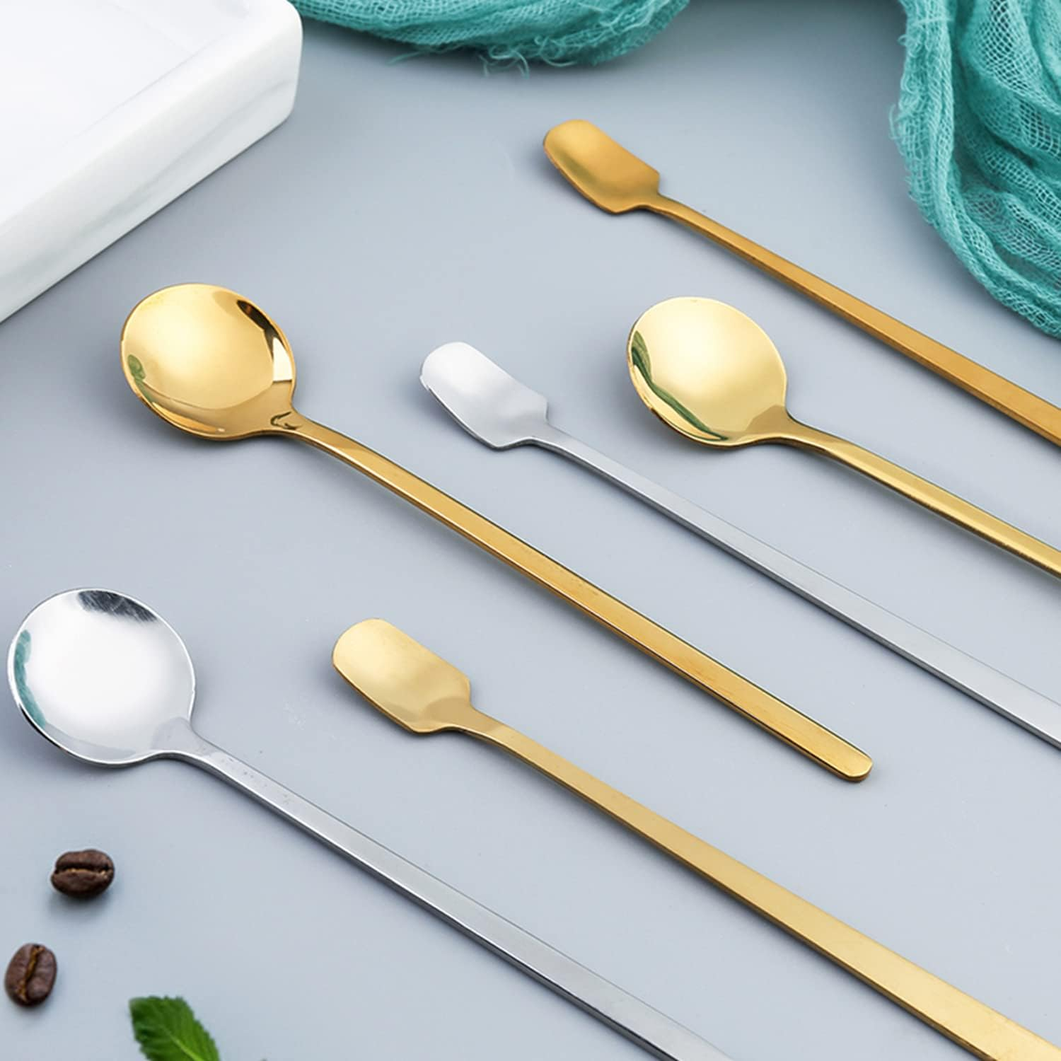 4 Pack Stainless Steel Coffee Spoon, 6.7 Inch Stirring Spoons, Cocktail Stirring Spoons for Coffee Tea Dessert Cake Ice Cream Cappuccino (Gold) image number 4