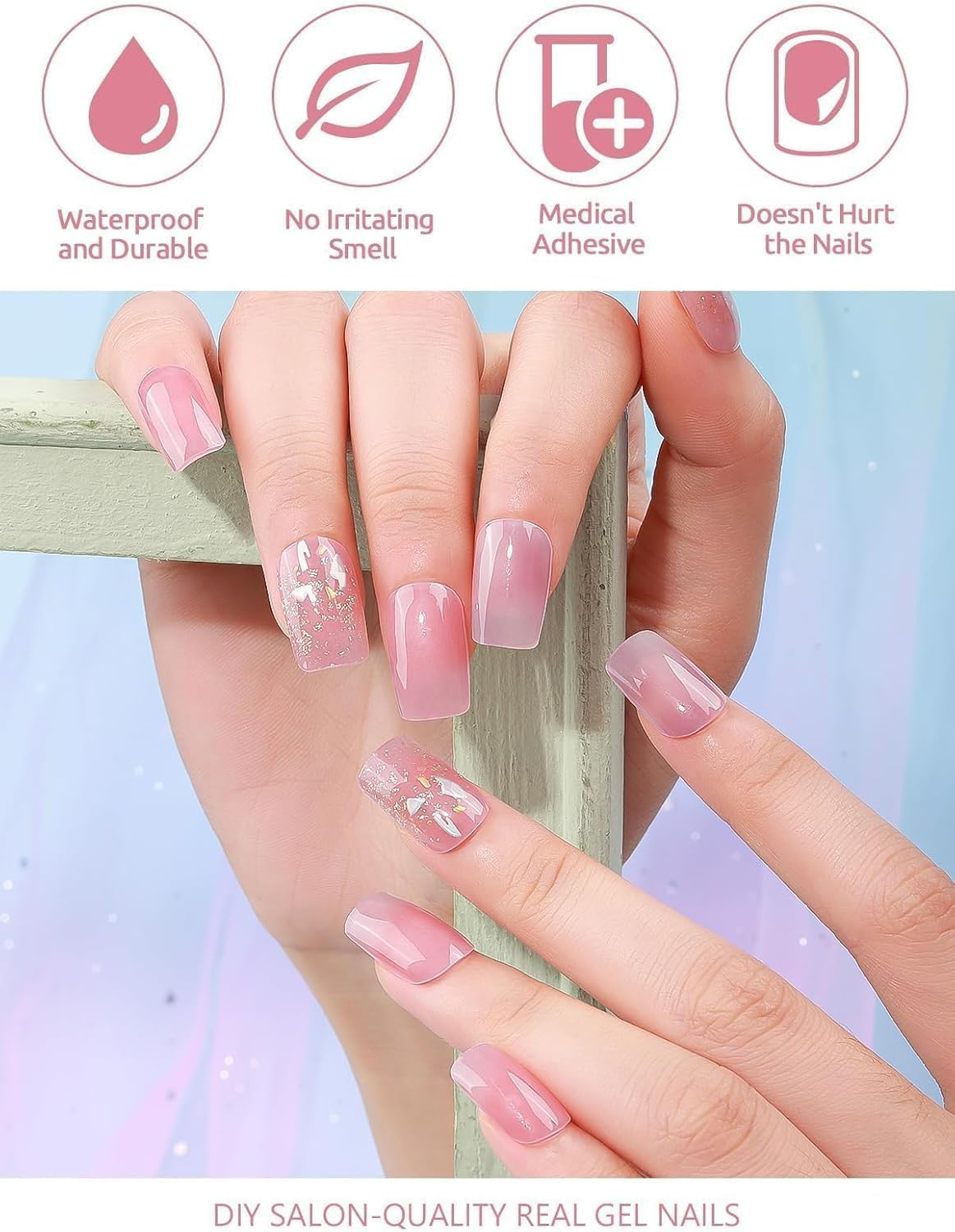 EBANKU 32PCS Cured Gels Nail Strips Real Nail Polish Strips Wraps Long-Lasting Waterproof Gel Nail Polish Wraps Full Wrap Gel Nail Art Stickers UV/LED Lamp Required (Purple Diamond) image number 4