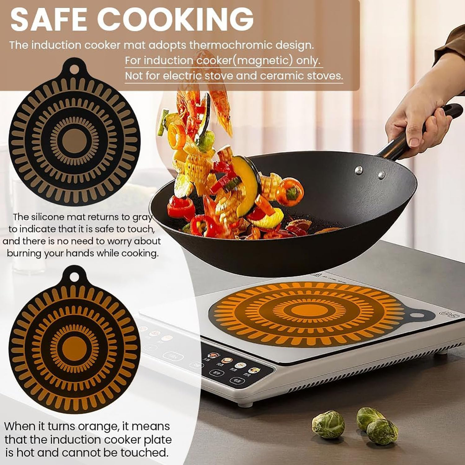 4 Pcs Thermochromic Silicone Induction Cooktop Protect Mat, High Temperature Resistance and Oil Pollution Prevention Protective Cover (9.45 Inches) image number 1