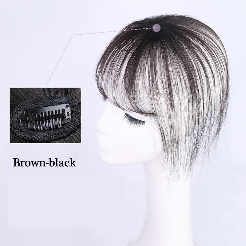 One Piece Clip in Hair Fringe 3D Hair Bangs Hair Flat Bangs with Clips on Crown Wiglet Hairpieces for Women (Brownish Black) image number 6