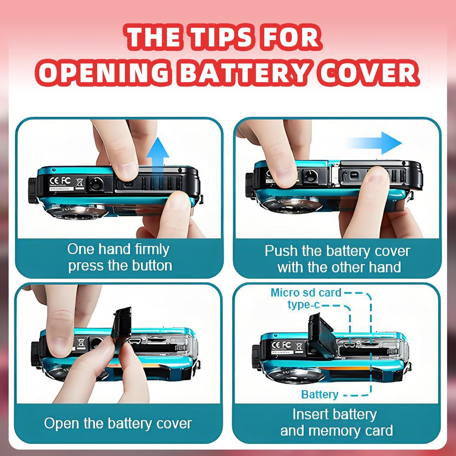 Underwater Digital Camera, 2.7K 48MP Dual-Screen Selfie Waterproof Camera 16X Digital Zoom Compact Camera for Snorkeling (Red) - Red image number 5