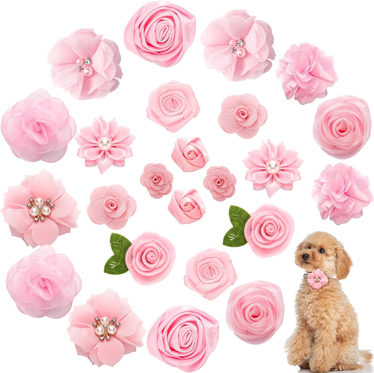 Tigeen 24 Pcs Dog Collar Flowers Accessories Bows Charms Flowers Attachment with Band Collar Grooming Accessories for Small Medium Dog Puppy Cats image number 2