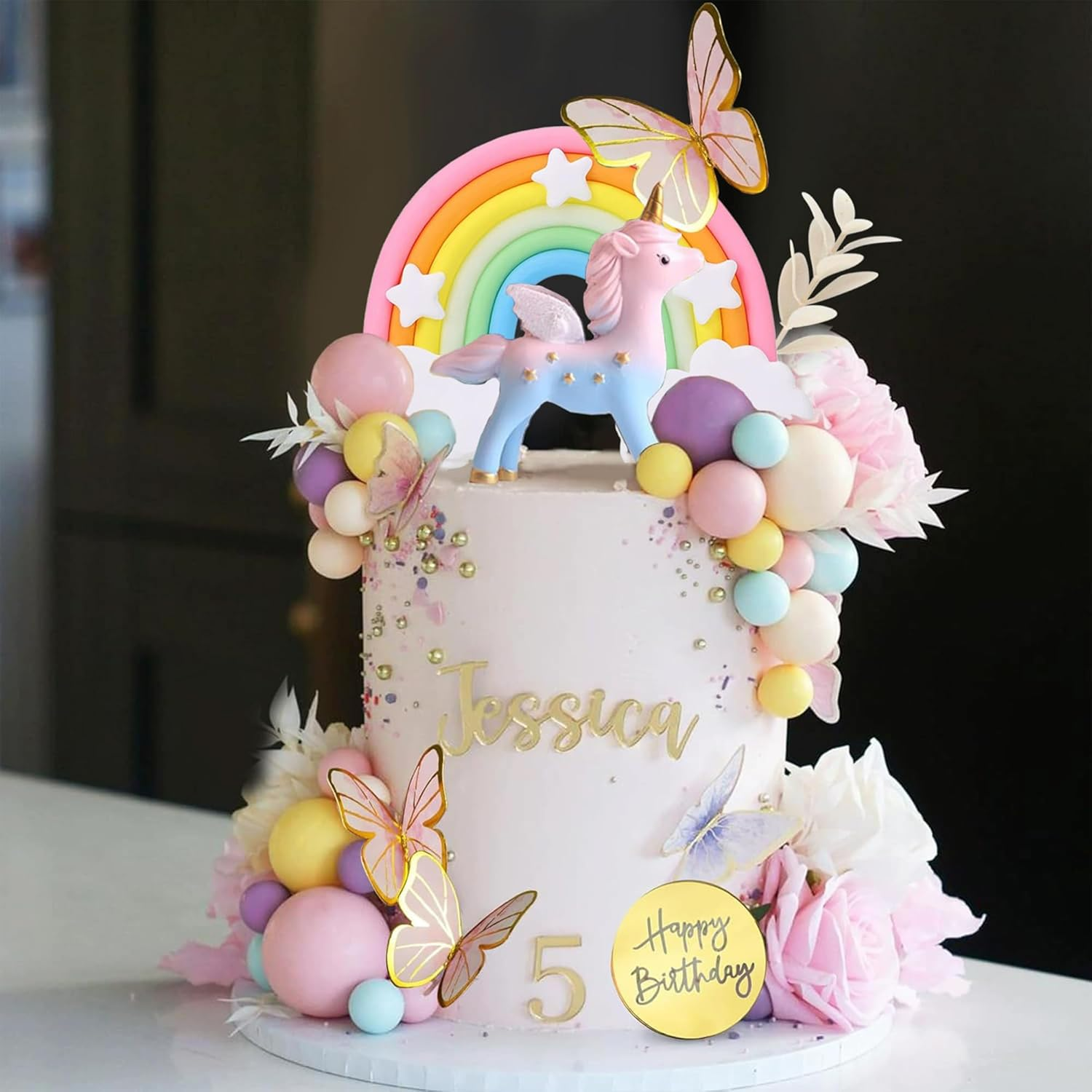 40 Pcs Unicorns Theme Cake Decorating Kit; Baby Shower Kids Birthday Party Creative Theme Cartoon Cake Topper Accessories image number 3