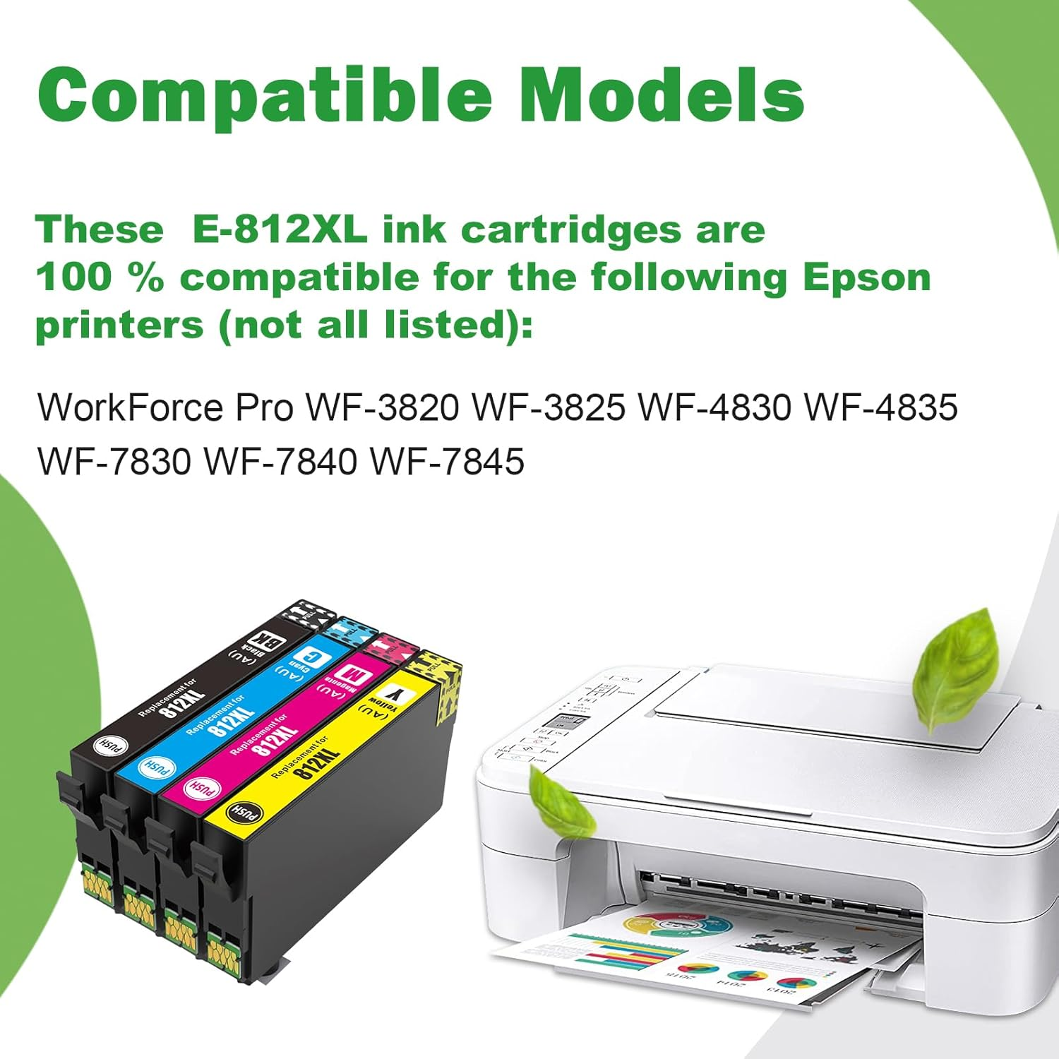 Greenark 812XL Compatible for Epson 812 XL T812XL Ink Cartridges Replacement for Epson Workforce Pro WF-3820 WF-3825 WF-4830 WF-7830 (BK C M Y)