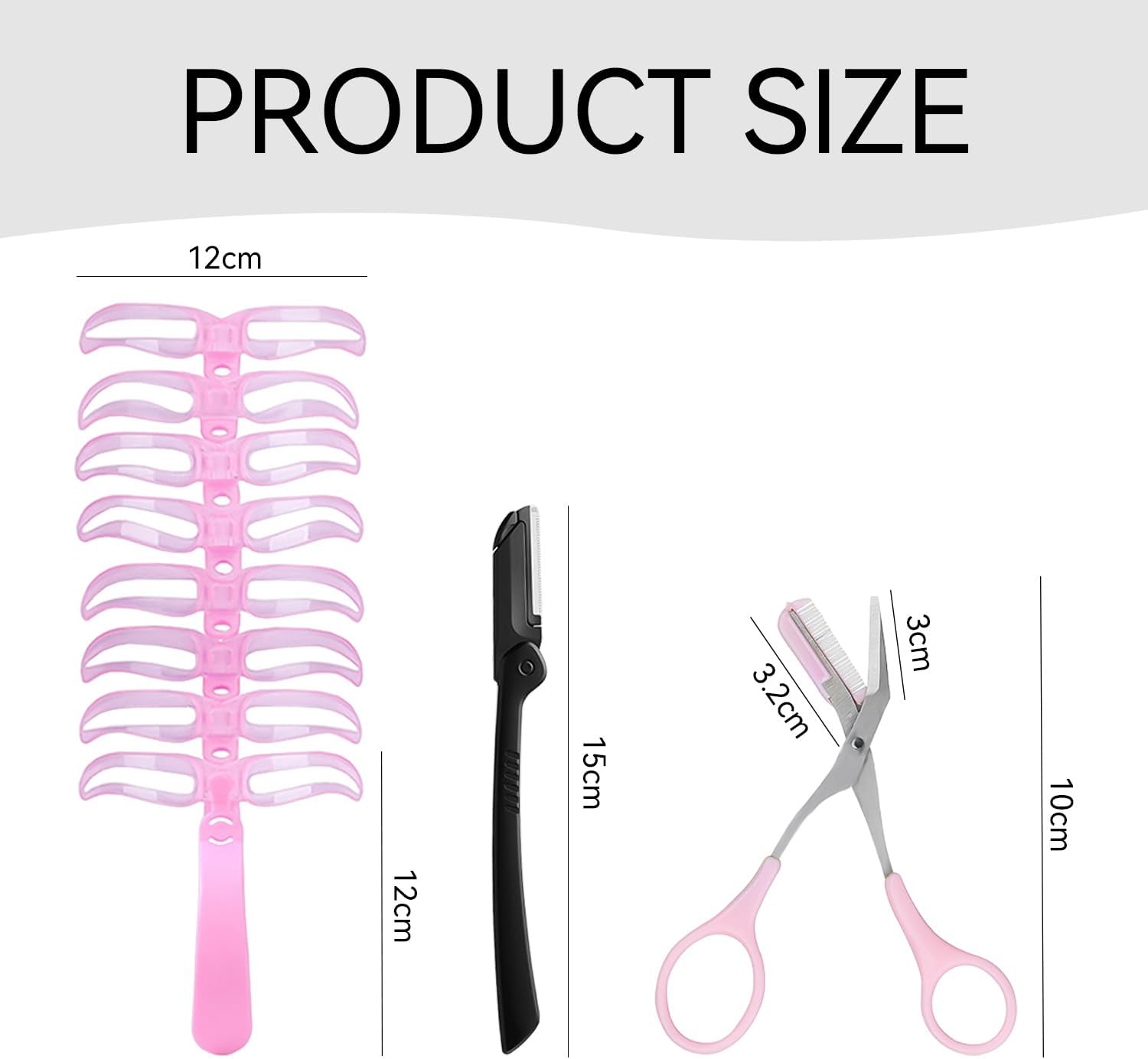 1 Eyebrow Throttle Device, 1 Eyebrow Trimmer Knife and 1 Eyebrow Trimmer Scissors, Eyebrow Stencil Set, Eyebrow Shape Design Tool, Suitable for Beauty and Care (Pink, Black) image number 2