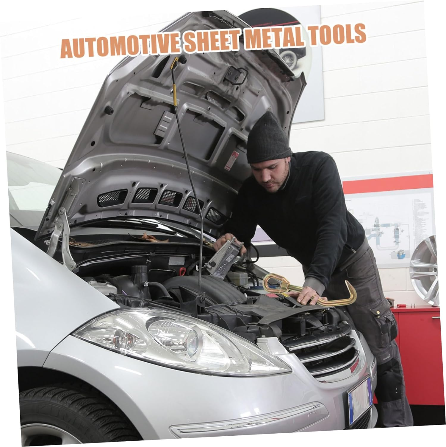 EXAOMBLE Auto Body Dent Puller Hook Sheet Metal Repair Tool Mini Triangle Clamp Snake Locking Head with Flat Hook for Automotive Body Fabrication and Dent Removal Equipment