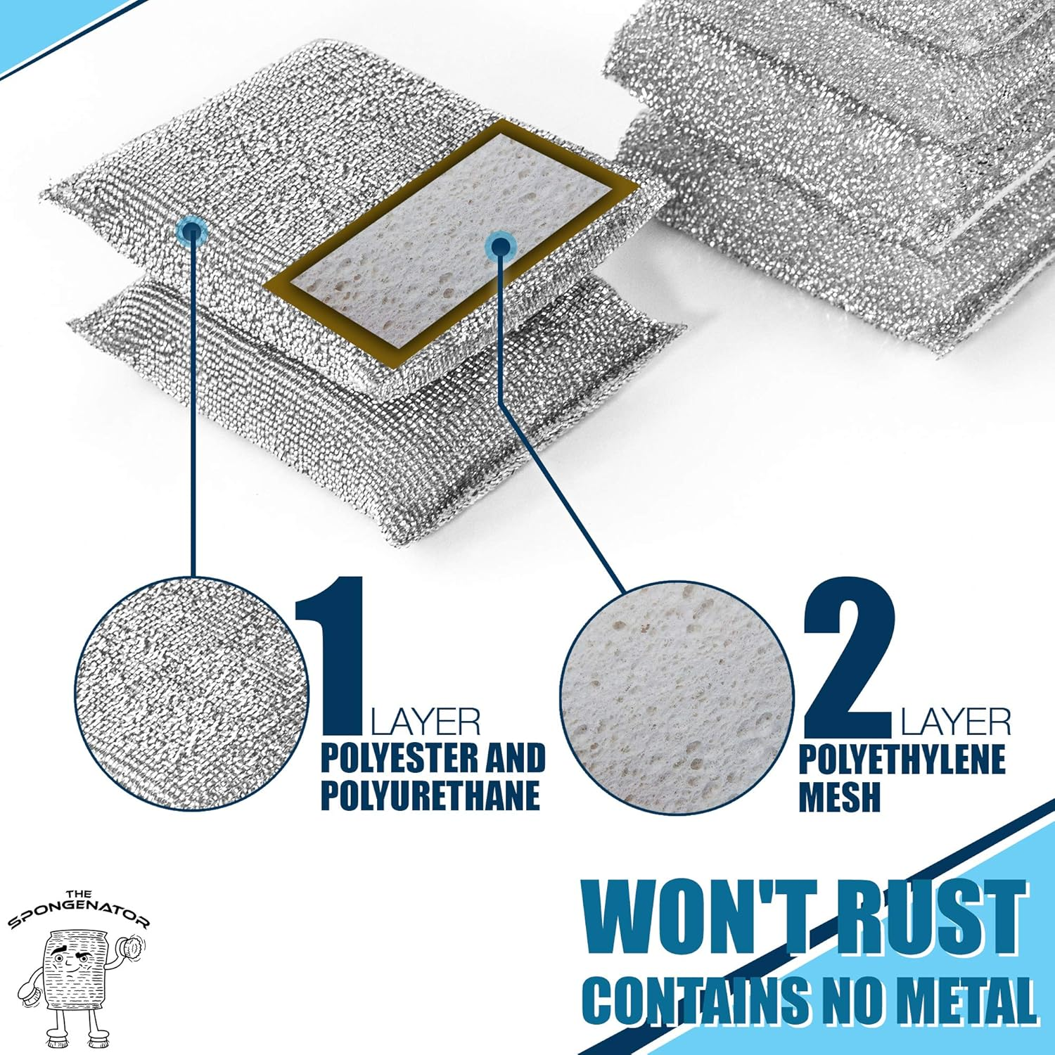 Kitchen Scrubbing Sponges - Heavy Duty Non-Scratch Scrubbing Cleaner Sponges in 1 Color - Multi-Surface Non-Metal Dish Scouring Scrubbers for Fast Cleaning (12) image number 3