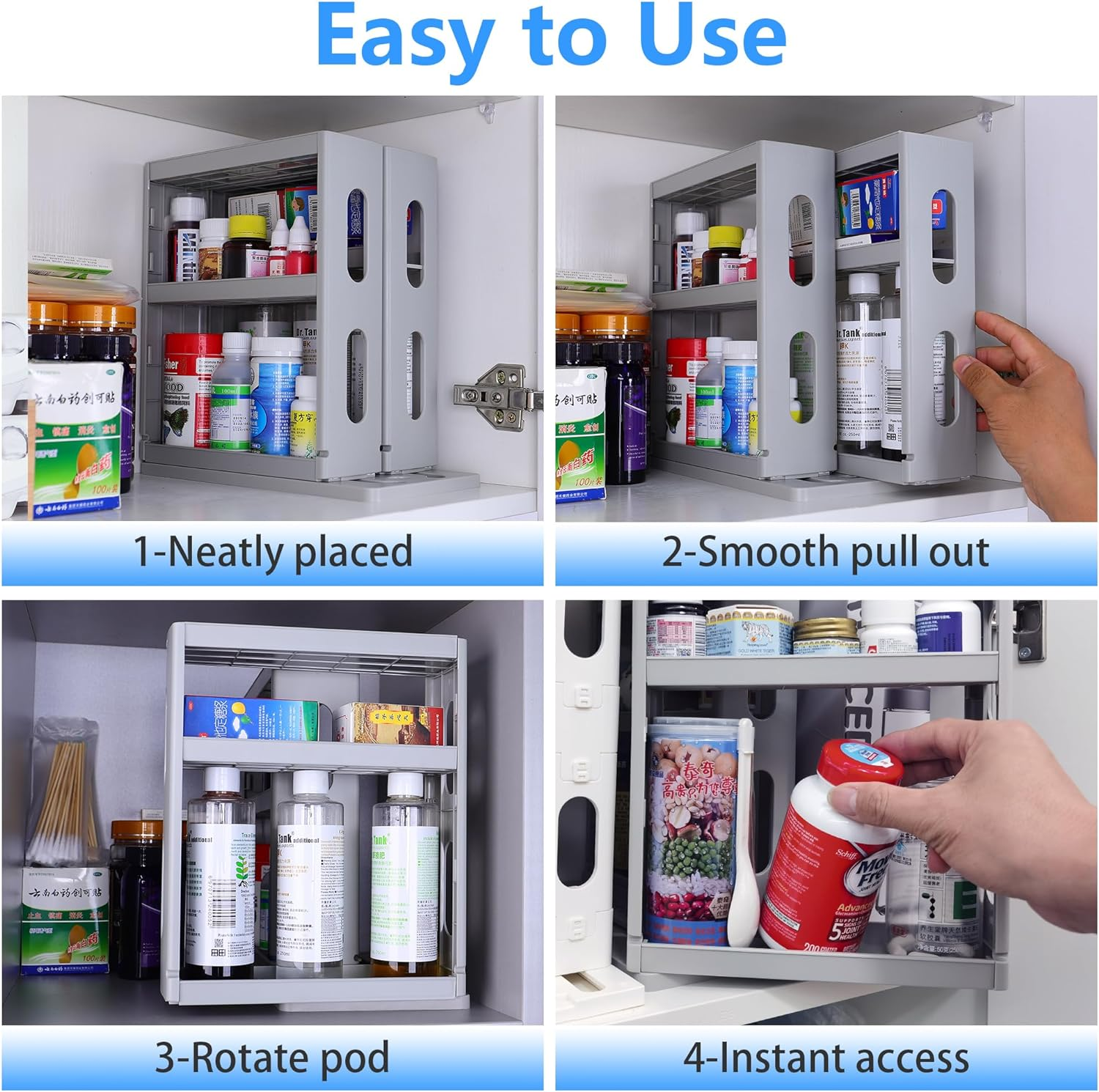 Wamlet Medicine Cabinet Organizer 2 Three-Decker Shelves Cabinet Storage Rack Organizer for Holding Vitamins, Supplements Cosmetics 10.82&rdquo;H X 5.82&rdquo;W X 10.43&rdquo;D (Advanced Grey) image number 5