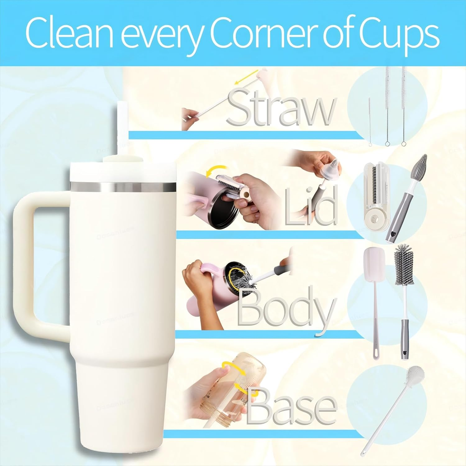 8Pcs Water Bottle Cleaning Brush Set,Multipurpose Brush Cleaner Kit with Long Nylon Straw Brush 4 in 1 Bottle Gap Cleaner and Long Handle Silicone Cup Cleaners image number 3