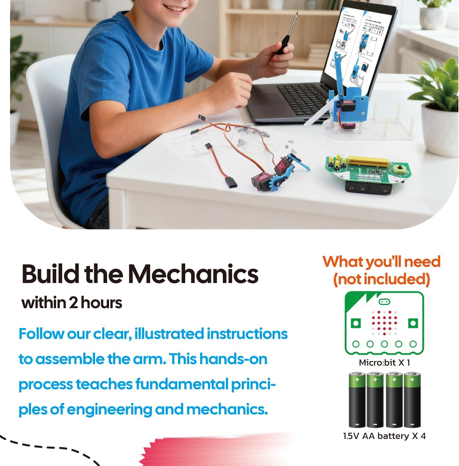 Micro:Bit Programmable Robotic Arm Kit with Joystick Controller for STEM Education | Compatible with Makecode | Ideal for K12 Students, Microbit V2 and AA Batteries Not Included image number 4