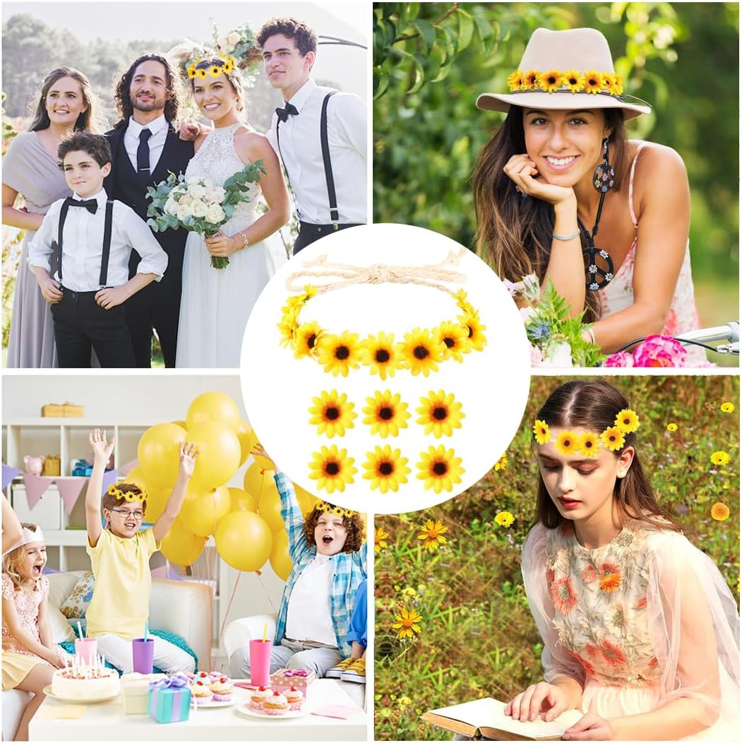 Youery Flower Headband, Sunflower Hair Accessories, Sunflower Headband with 6 Hair Clips, Goose Flowers, Flower Headpiece for Wedding, Beach, Travel, Party image number 5