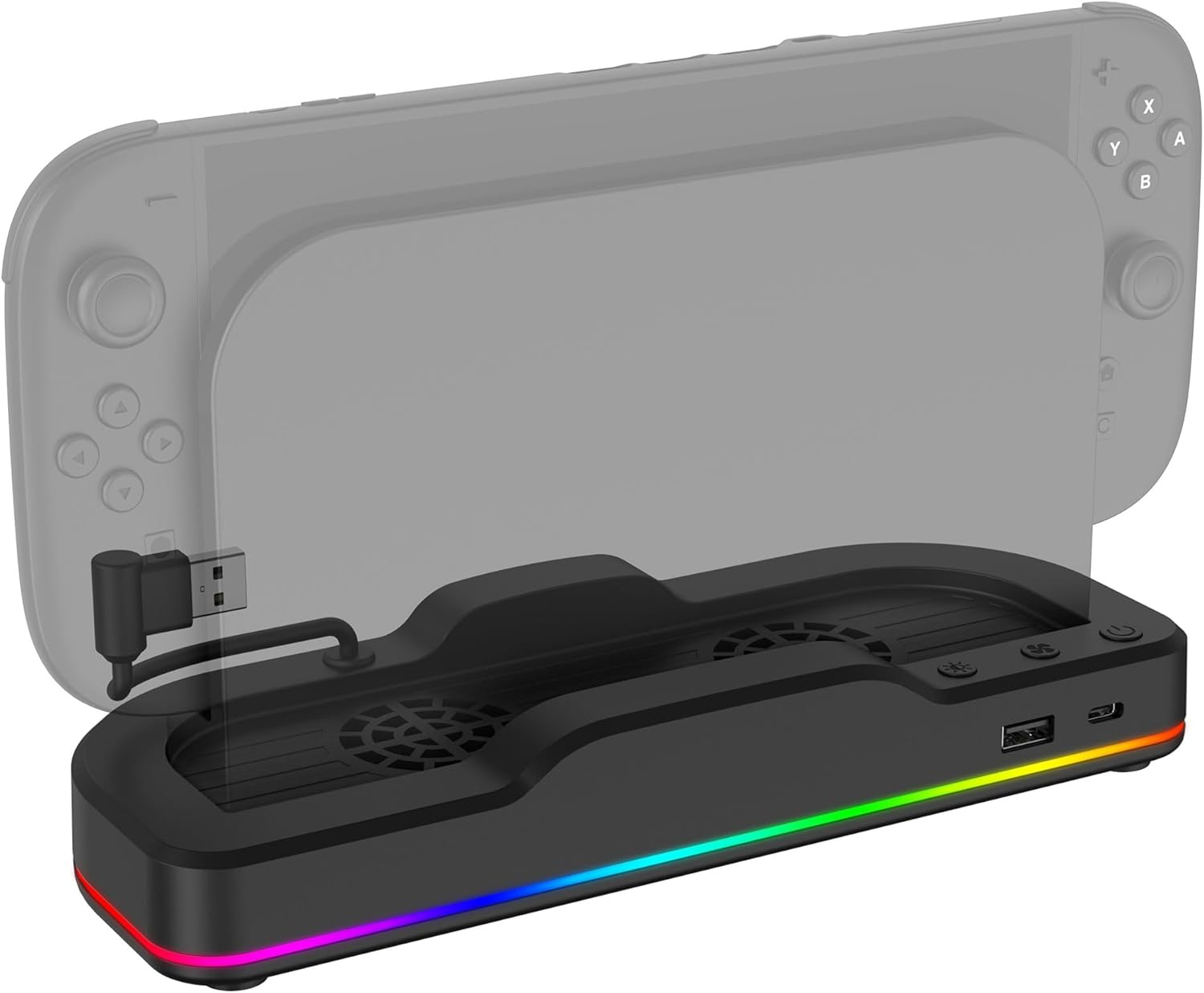 Powerwave RGB Cooling Stand for Nintendo Switch 2, Adjustable Fan Speeds, RGB Lighting, USB-C Charging Ports